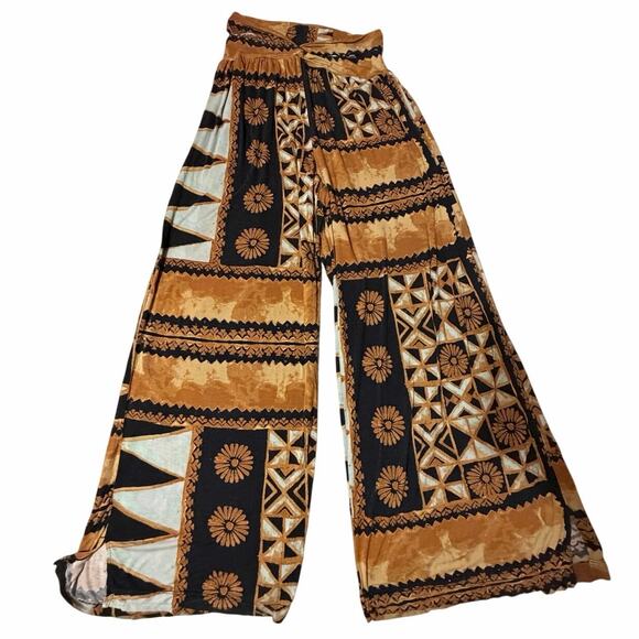 Free People Pants - Free People Movement Boho Brown & Blue Printed Wide Leg Flowing Yoga Pants Med